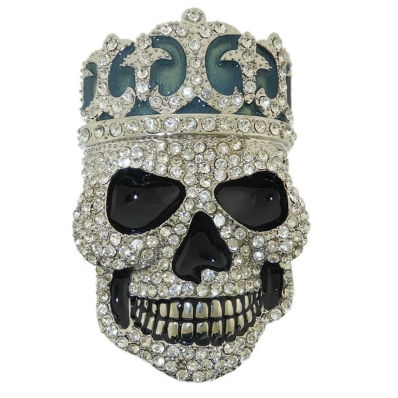 Royal Skull with Crown Shield Silver Metal Belt Buckle Iced Out Blinged Unisex Detailed Halloween