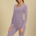 thumbnail image 2 of DHFJKG Long Johns For Women Thermal Underwear Wool Base Layer Set Fuzzy Lining Slim Fit Scoop Neck Tops Tight Leggings Solid Color Outfits Classic 2 Piece Sets, 2 of 5
