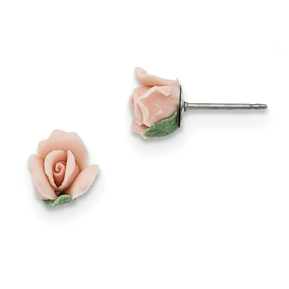 Boucles d'Oreilles Roses en Porcelaine Rose Ton Or BF172