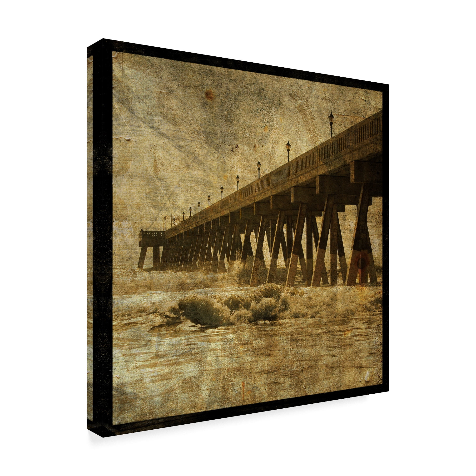 Trademark Fine Art 'Ocean Pier Waves' Canvas Art by John W. Golden