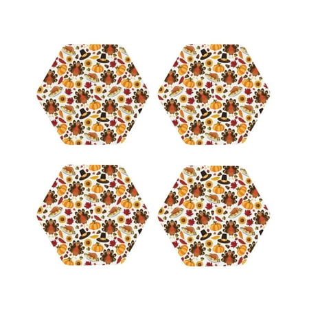 

Tideii turkey hat Pumpkin for Leather Coasters 4 Pieces Anti-fouling and Anti-scalding Decorative Coasters Suitable for Restaurants Kitchens Coffee Shops-Hexagon