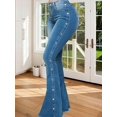 thumbnail image 3 of Women's Flared Jeans, High-Waist Stretch French-Style Jeans, Loose-Leg Buttoned Denim Pants, Flared Denim Jeans (S-5XL) Blue S, 3 of 7