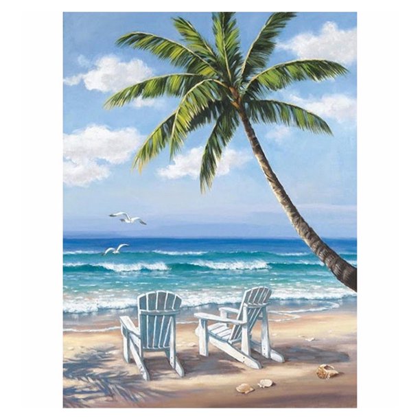 Cuadros Decorativos (DE0051) árbol de coco DIY taladro completo diamante pintura bordado Kits punto de cruz 20X30cm