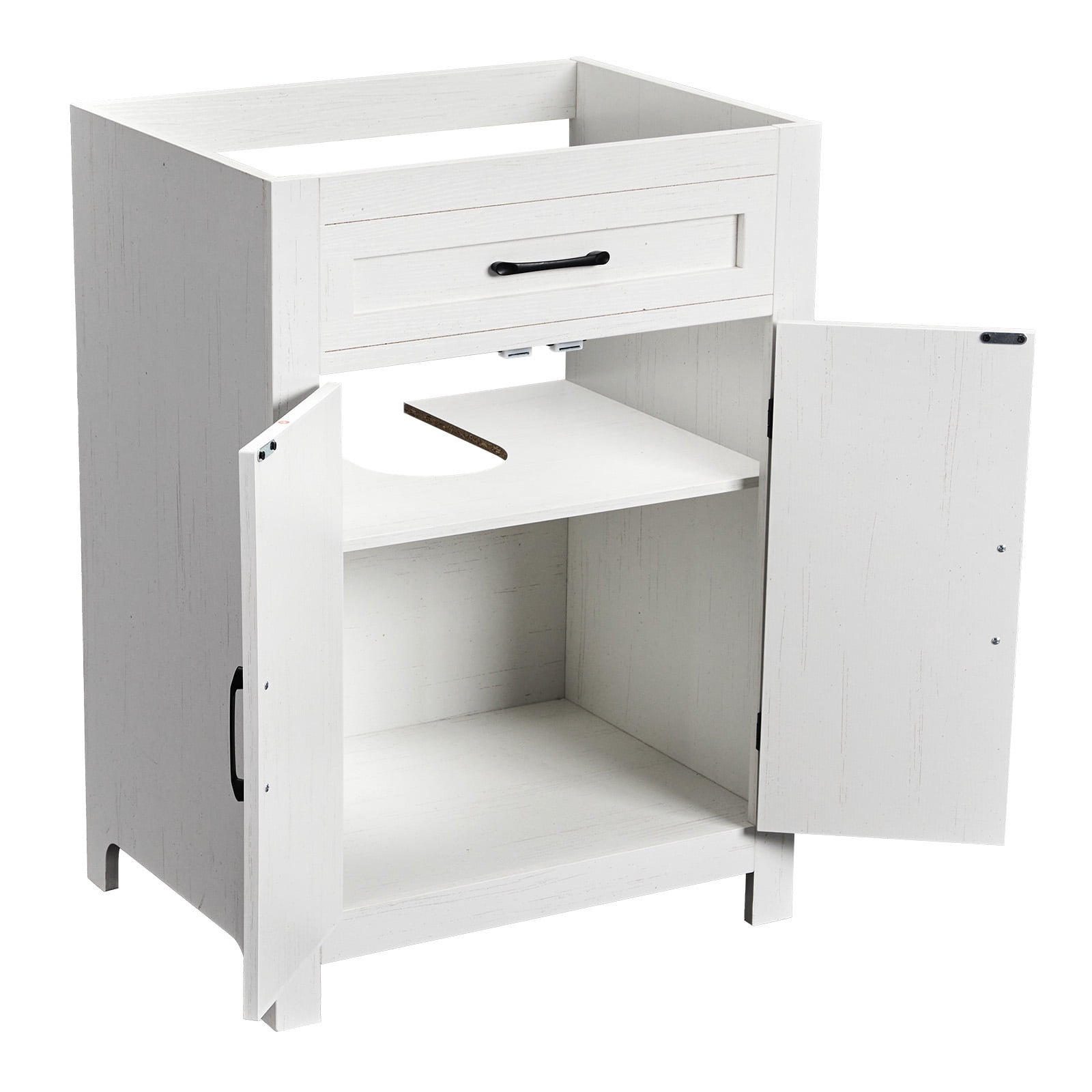 Washbasin Cabinet, Barn Double Door With U-Shaped Internal Shelves, Washed White Particleboard With Melamine Veneer, 61*47*85cm (24 inches)