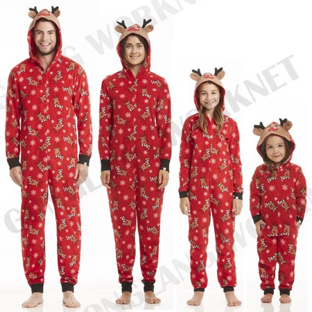 

Christmas Family Matching Pajamas Set Sleepwear Jumpsuit Hoodie with Hood for Family