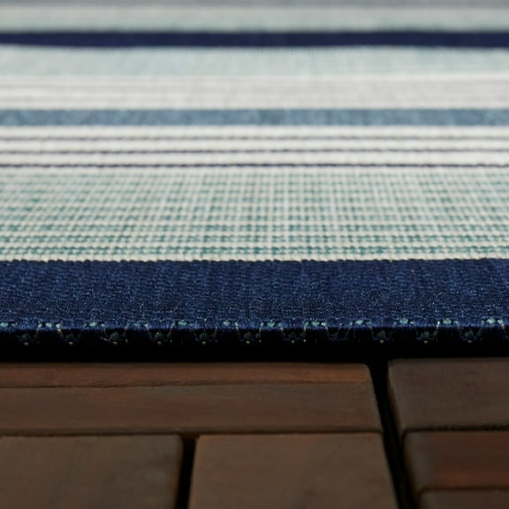 Balta Jonah Striped Transitional Indoor/ Outdoor Area Rug Navy Blue 7'10" x 10' 8' x 10' Navy, Cream, Green