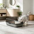 thumbnail image 2 of Cat Litter Box Semi Open High Wall Large Space Kitty Litter Pan with Scoop Spill Guard Open Top Cat Toilet Plastic Gray Litter Tray, 2 of 7