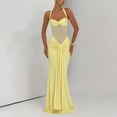 thumbnail image 2 of jtjvou Women's Halter Twist Knot Maxi Dress Draped Ribbon Ruched Cocktail Dress Sheer Mesh Bodycon Formal Dresses Yellow S, 2 of 8