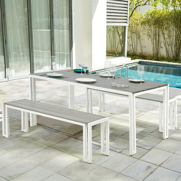 Erommy 60'' Patio Long Dining Table Bench Set Outdoor with Special