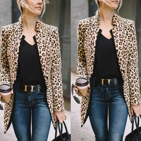 Leopard Jacket Women Sweater Top Warm Casual Winter Cardigan Long Sleeve Coat Size