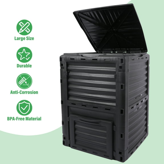 Garden Compost Bin 80 Gallon Outdoor Large Capacity Composter Fast Create Fertile Soil Aerating Box, Easy Assembly