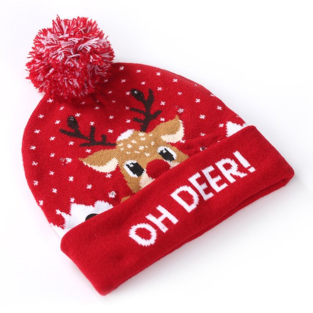 Christmas Hat Designs LED Christmas Sweater Cap Santa Light Knitted Hat,Red Fawn