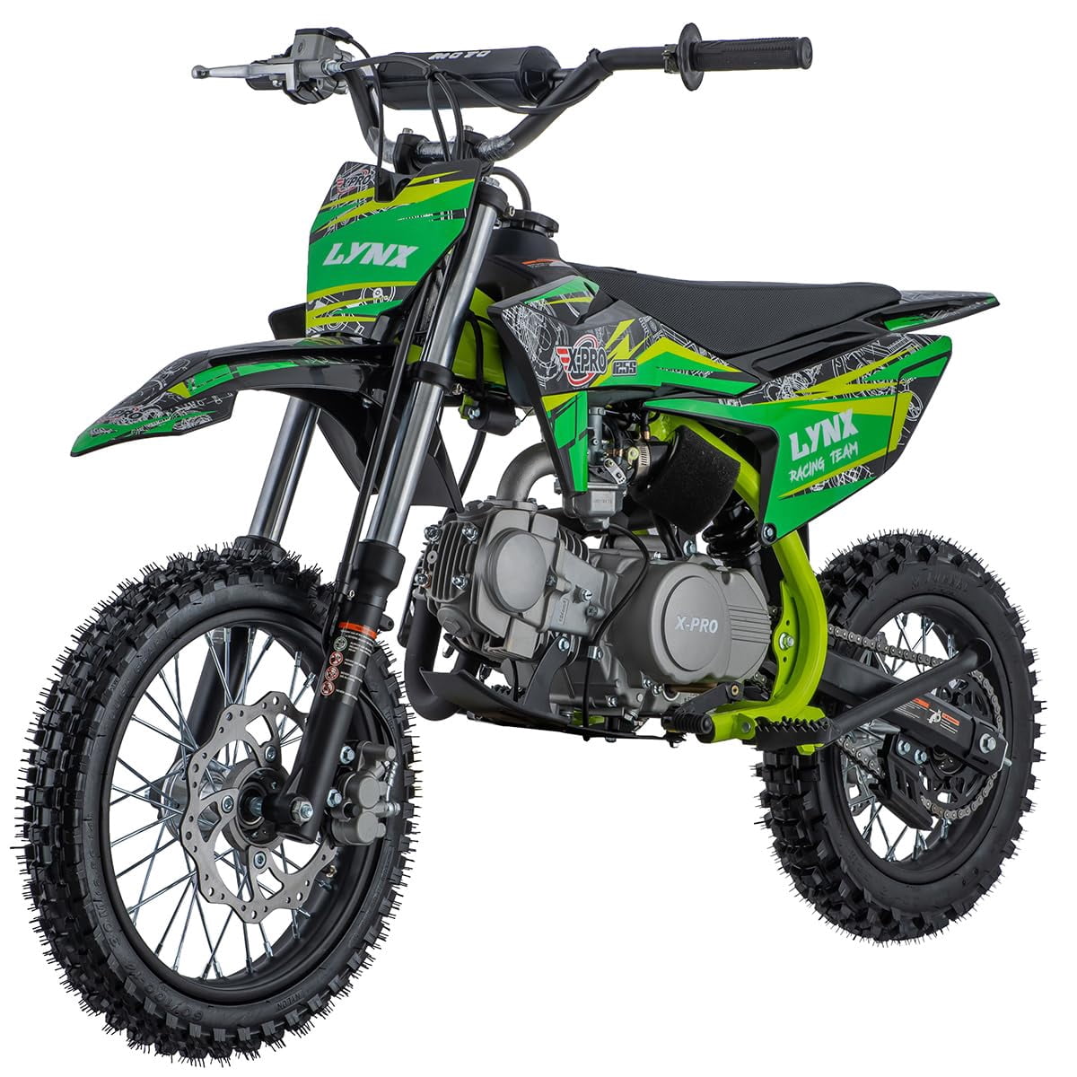 X-Pro Brand New 125cc Gas Pit Dirt Bike, 4-Speed Semi-Automatic Kick Start 14"/12" Tires