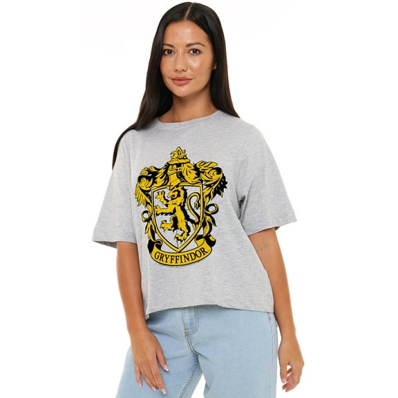 Harry Potter Gryffindor Crest Women's Boxy Cropped T-Shirt Casual Graphic Tee