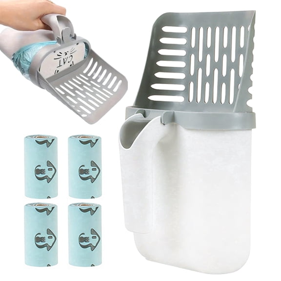 Cat Litter Scoop with Detachable Waste Bin & Garbage Bags, All-in-One Integrated Poop Scooper with Handle for Pet Waste Removal
