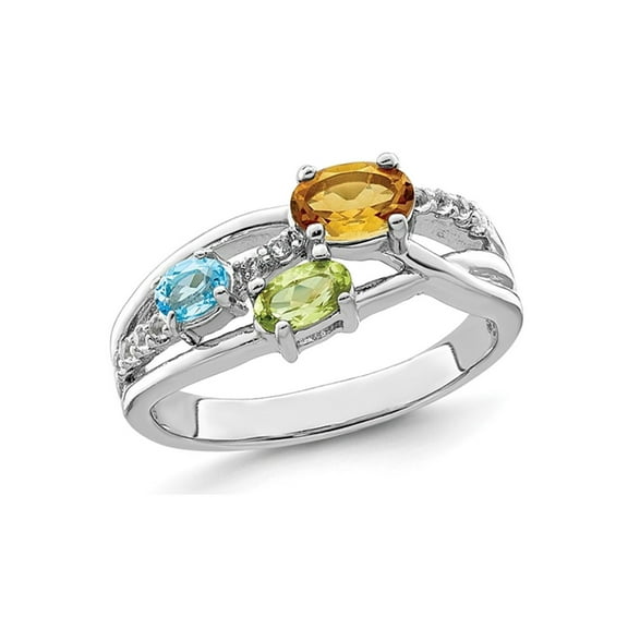9/10 Carat (Ctw) Blue Topaz, Peridot and Citrine Ring in Sterling Silver for Women