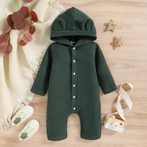 Aayomet Baby Bodysuit Winter Baby Rompers Organic Cotton Baby Boy Girl Zip up Sleep N Play, Footless, Long/Short Sleeve,Green 6-9 Months