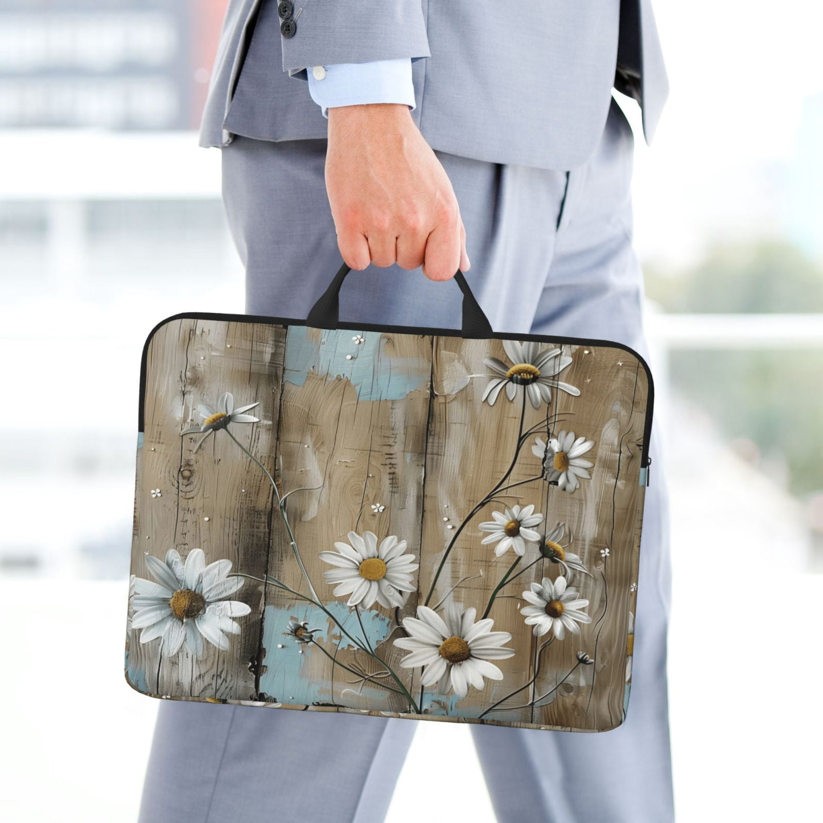 Laptop Sleeve Bag For Women Men 14inch Waterproof Durable Protective Computer Carrying Cover Handle Laptop Case Bag Turquoise Wood Farmhouse Sunflowers (5)