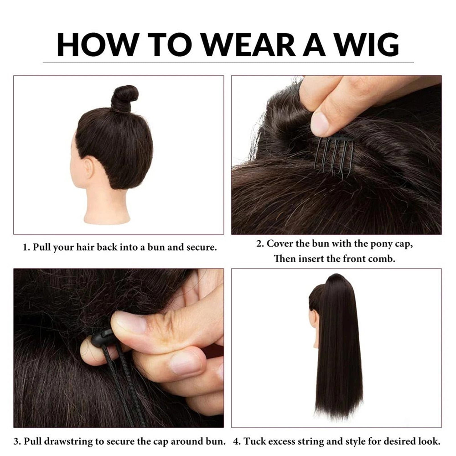 Bone Straight Drawstring Ponytail Wigs Clip In Hair Extensions #2 Wrap Around 100% Human Hair