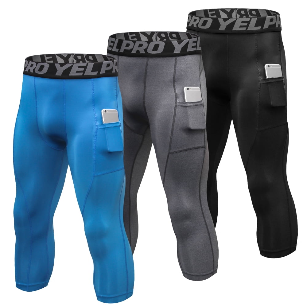 3 Packs Men High Waist Yoga Pants Quick Dry Sports Pants Fitness