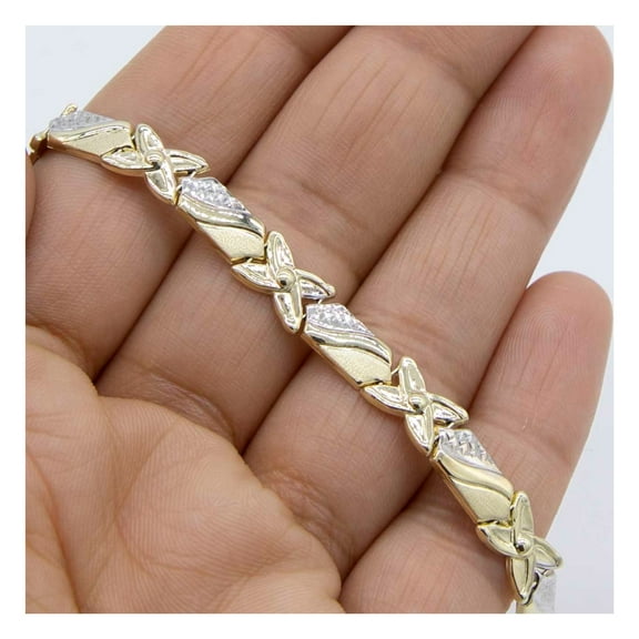 Diamond-Cut Hugs & Kisses Women's Adult Stampato Bracelet 10K Two-Tone Gold, 4.98Gr – Goldum NYC