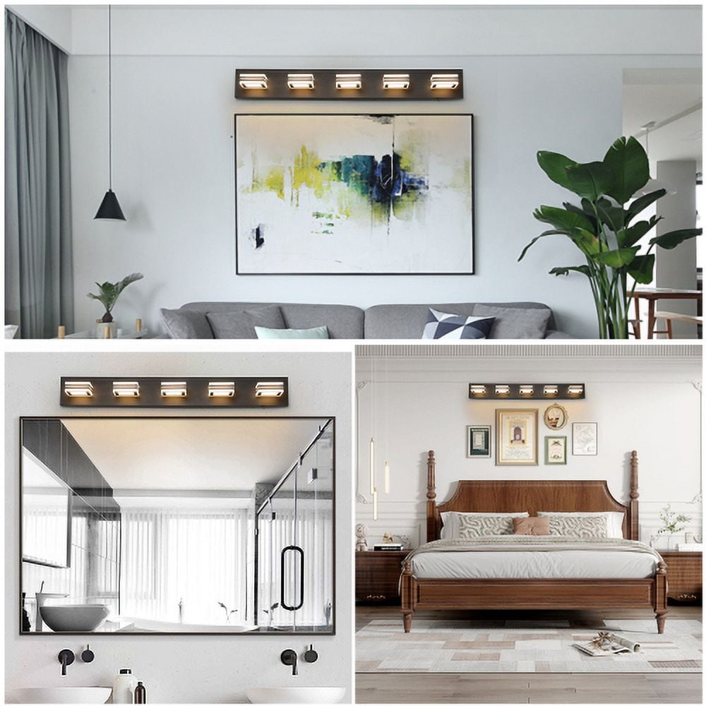 ACE-LIGHTS,Modern 5-Light(5 Colors Temp.) Rotatable & Dimmable LED Vanity Light with Acrylic Shades,Sleek Bathroom Wall Fixture for Bathroom,Dressing Room,Mirror Cabinet,Living Room,Bedroom(Black）