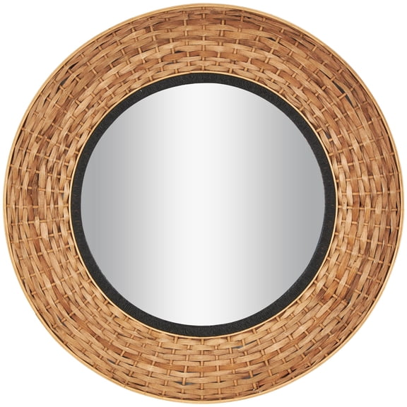 DecMode 38" x 38" Brown Handmade Tribal Wall Mirror with Black Inner Frame