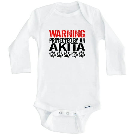 

Warning Protected By An Akita Funny One Piece Baby Bodysuit Funny Dog Baby Bodysuit (Long Sleeve) 0-3 Months White