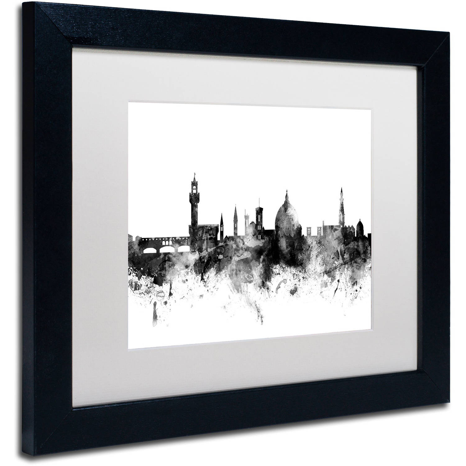 Trademark Fine Art "Florence Italy Skyline B&W" Canvas Art by Michael Tompsett, White Matte, Black Frame
