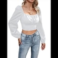 thumbnail image 1 of Blusa Corta de Larga con Volantes, Cuello Cuadrado y Fruncido para Mujer L, 1 of 10