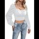 thumbnail image 1 of Blusa Corta de Larga con Volantes, Cuello Cuadrado y Fruncido para Mujer L, 1 of 10