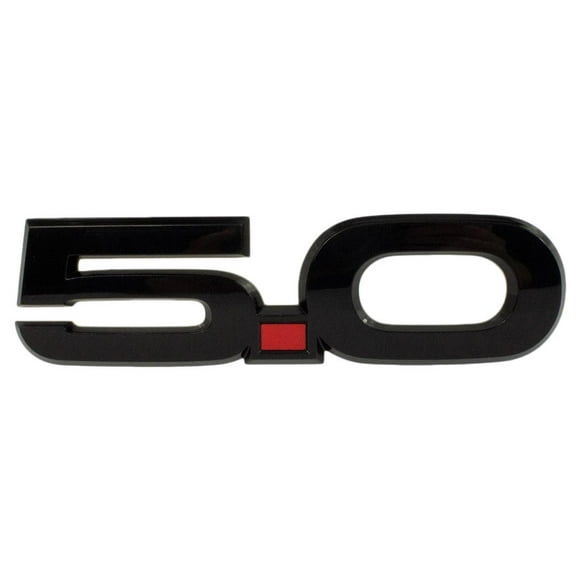Fits 2015-2019 Ford Mustang Ford Performance Emblem M-1447-M50AB For Mustang 5.0; With Right and Left Side 5.0 Emblems; Black 5/Red Point/Black 0; Injection Molded Plastic