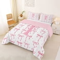 thumbnail image 2 of Manfei Initial Letter Alphabet I Queen Comforter Set,Cute Bow Comforter Sets Queen,Pink Reversible,3-Piece,1 Comforter and 2 Pillowcases, 2 of 7