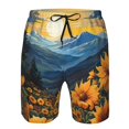 thumbnail image 3 of Honeii's Elegant Sunset Sunflower Print Men's Casual Shorts with Drawstring，Swim Trunks Quick Dry Beach Shorts, 3 of 5