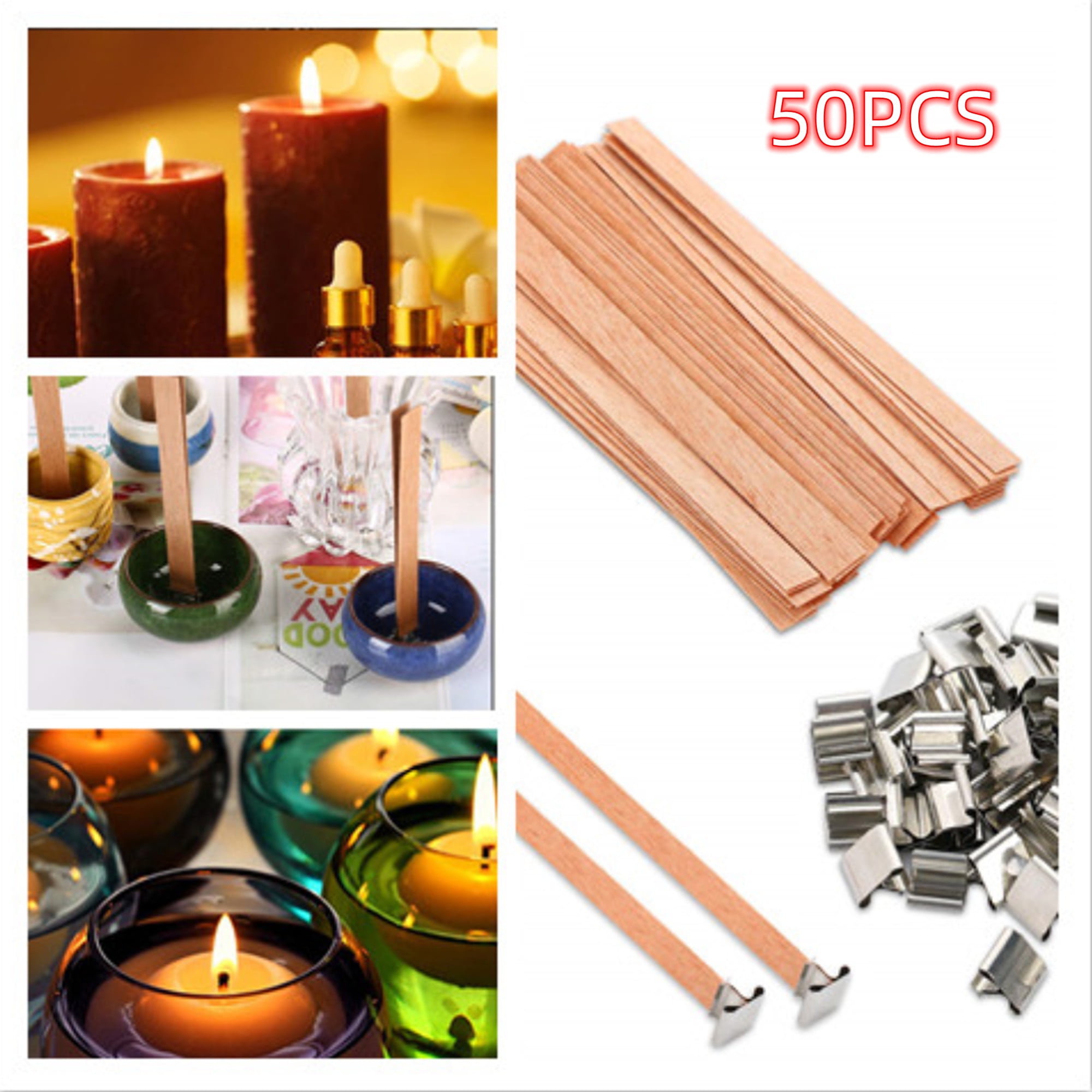 Wooden Wicks with Clips for DIY Candle Making Craft Natural Safe Wood Candle Wicks with Metal Base Candle Cores with Iron Stands Wooden Wicks Candle Making Supplies 2x9cm 8Pcs Lenisc 0.79x3.54inch 