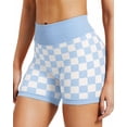 thumbnail image 2 of Women's High Waisted Chessboard Print Seamless Yoga Shorts, Shaping Workout Shorts for Yoga Fitness Skateboarding Cycling BLUE, 2 of 6