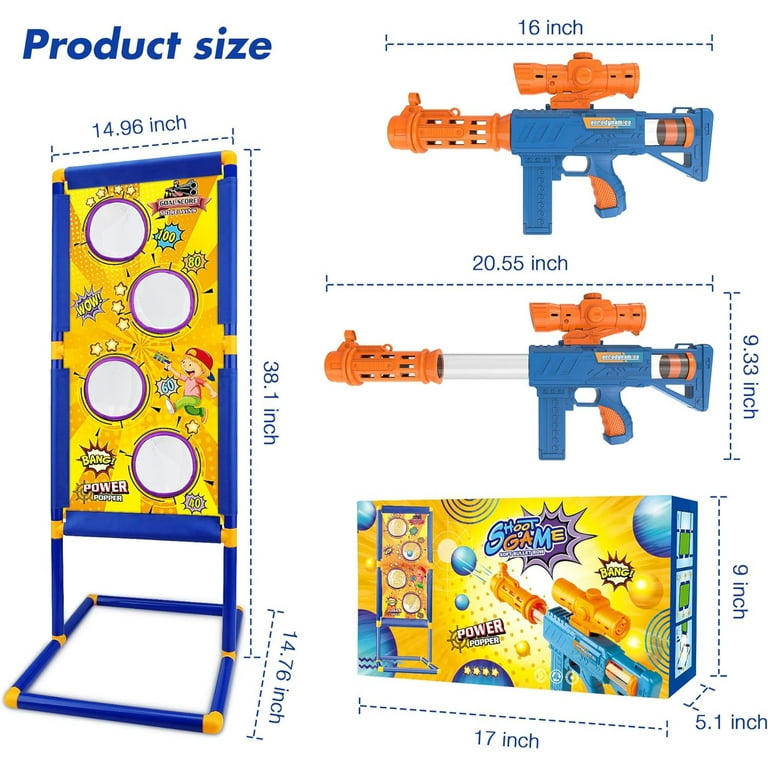 HTB Shooting Game Toy for Age 6, 7, 8, 9, 10+ Years Old Kids Boys - 2 Pack  Air Toy Guns & Shooting Target & 24 Foam Balls - Ideal Gift for Christmas 