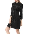 thumbnail image 4 of Vestido de mezclilla para mujer INSPIRE CHIC, con mangas 3/4, botones, mini vestido de camisa de mezclilla, talla XL, color negro, 4 of 8