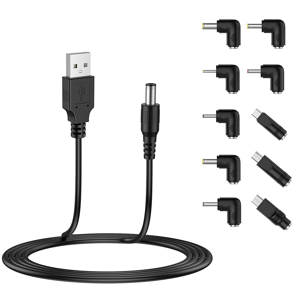 Først mave Kom op USB to DC 5V Power Cord, Universal DC 5.5x2.1mm Plug Jack Charging Cable  with 10 Connector Tips(5.5x2.5, 4.8x1.7, 4.0x1.7, 4.0x1.35, 3.5x1.35,  3.0x1.1, 2.5x0.7, Micro USB, Type-C, Mini USB)5FT - Walmart.com