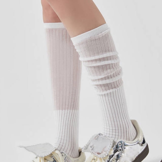 Ohufall Women's Solid Color Thin Style Pile Socks Breathable Stockings Socks