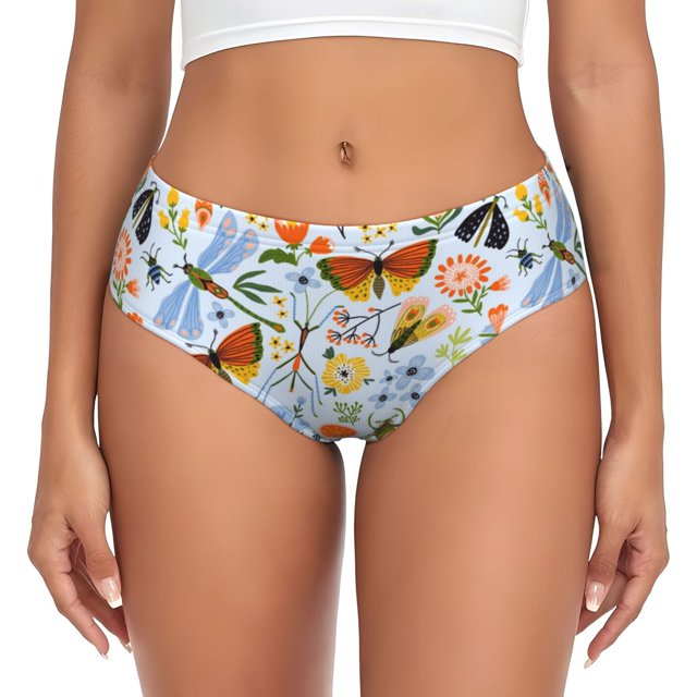 Fotbe Insects and Flowers Calzones Estampados para Mujer – Ropa Interior de Algodón, Cómoda, Suave y Elástica-Large