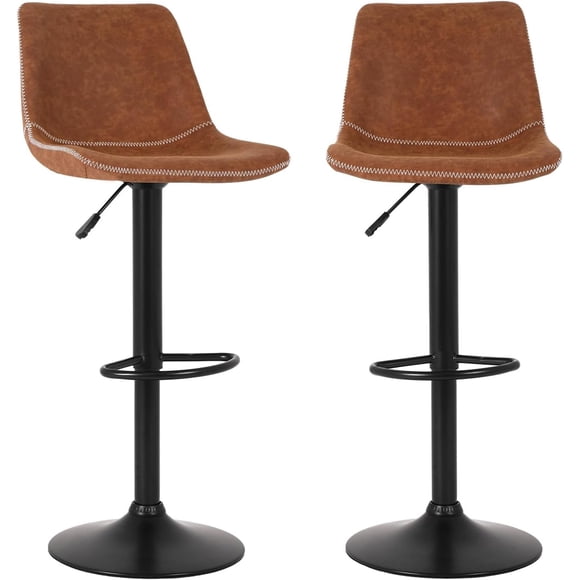 BestOffice Bar Stools Set of 2, Adjustable Swivel Counter Height Barstools, Modern Dining Kitchen Bar Chairs, Brown