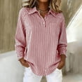 thumbnail image 4 of AUNVITO Women's Striped Button Down Shirt 3/4 Sleeve Classic Collar Office Casual Comfort Fit, 4 of 9