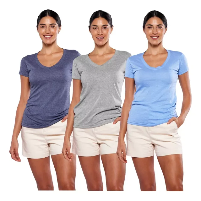 Paquete 3 Playera Mujer Dama Cuello V 100% Algodon Alfani