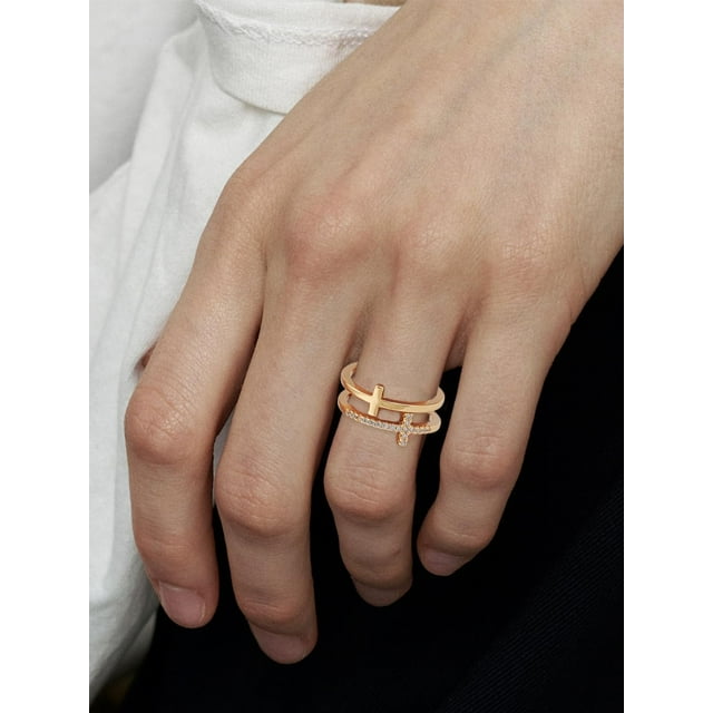 1 anillo abierto ajustable de latón con capas huecas para mujer, 11 mm