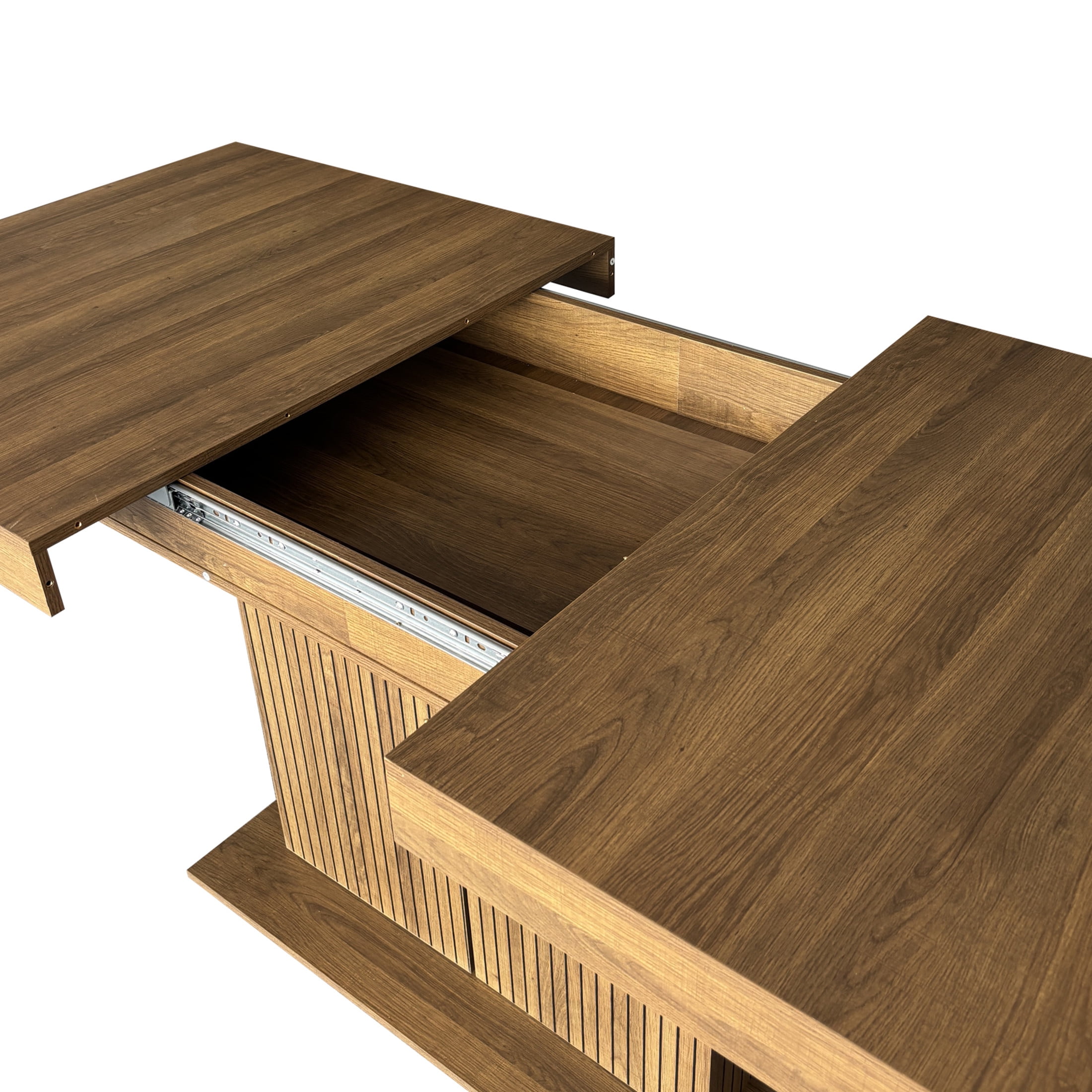 Noble House Erika 78.74" Expandable Dining Table with Storage, Modern Triamine Wood Table for 6–10, Black Brown