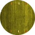 thumbnail image 1 of Ahgly Company Machine Washable Indoor Round Abstract Yellow Contemporary Area Rugs, 5' Round, 1 of 4