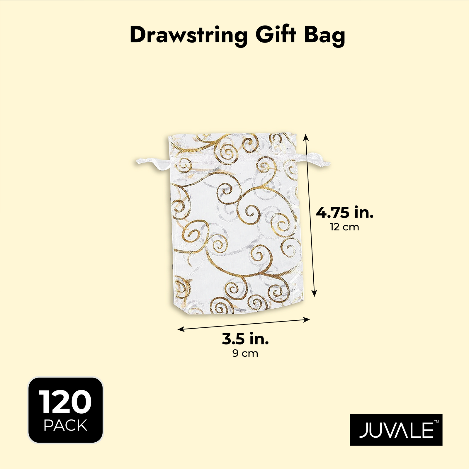 Organza Bags - 120-Count Satin Drawstring Organza Pouches with Gold Swirl Design, Mesh Favor Bags for Baby Showers, Wedding Gifts, Special Occasions, Party Favors, 3.5 x 4.75 inches - image 3 of 5