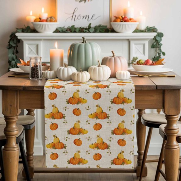 Orange Pumpkin Table Runner, Autumn Thanksgiving Kitchen Dining Table Decoration for Home Party Decor 13x36 Inches