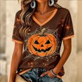 thumbnail image 4 of SIYUDAN Womens Halloween Shirt V Neck Short Sleeve Pumpkin Shirts for Women Womens Graphic T Shirts Brown Tahirt Fall Tshirts, Size XL, 4 of 6
